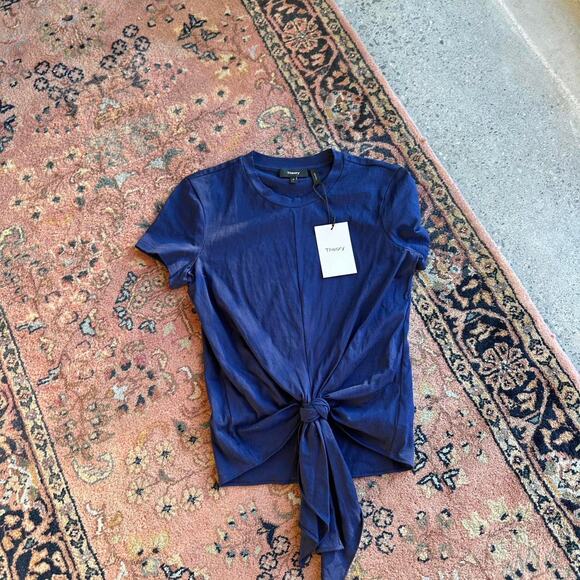 Theory Women's XS T-shirt Navy Blue Tie Front Tee NWT - Picture 1 of 4